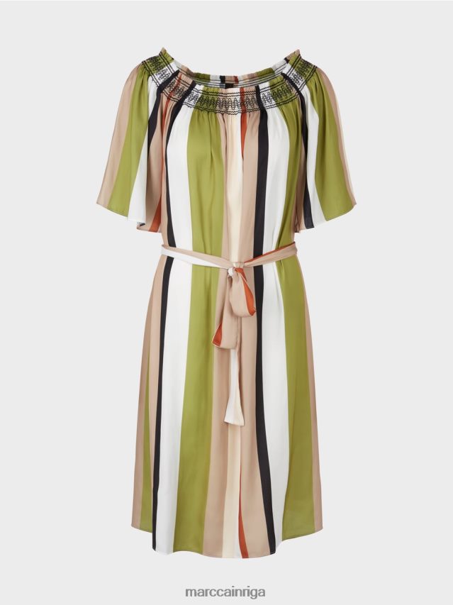 apģērbs dziļi olīvzaļa VRBHXD87 Marc Cain reglāna kleita ar vertikālām svītrām