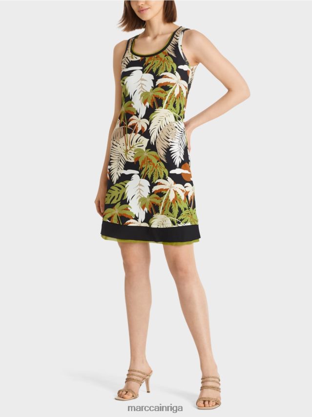 apģērbs dziļi olīvzaļa VRBHXD96 Marc Cain kleita ar plaukstu apdruku