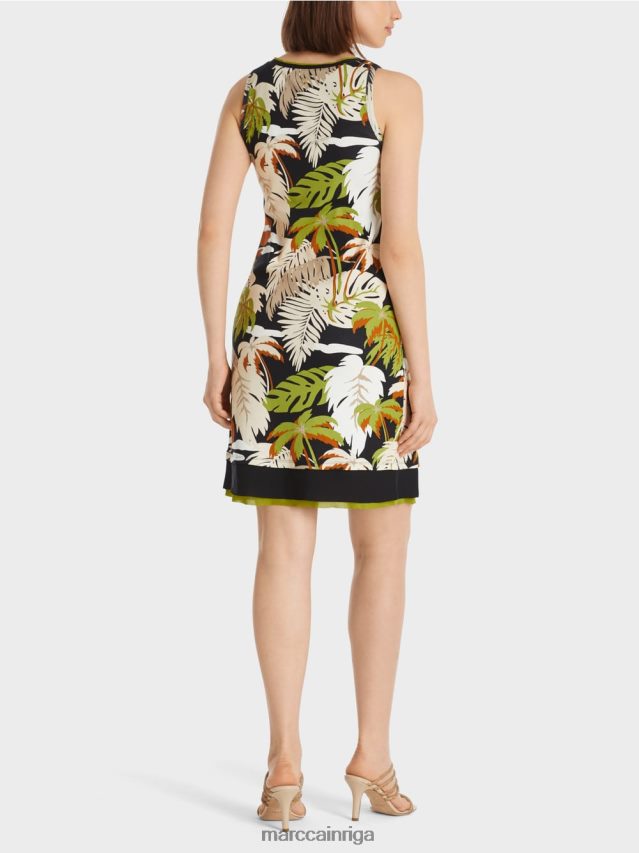 apģērbs dziļi olīvzaļa VRBHXD96 Marc Cain kleita ar plaukstu apdruku