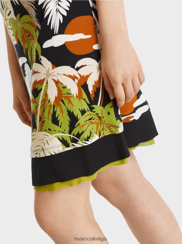 apģērbs dziļi olīvzaļa VRBHXD96 Marc Cain kleita ar plaukstu apdruku