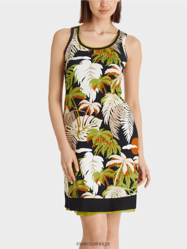 apģērbs dziļi olīvzaļa VRBHXD96 Marc Cain kleita ar plaukstu apdruku