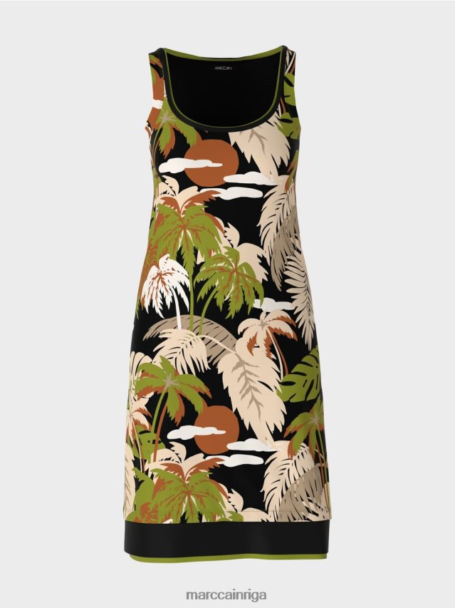 apģērbs dziļi olīvzaļa VRBHXD96 Marc Cain kleita ar plaukstu apdruku