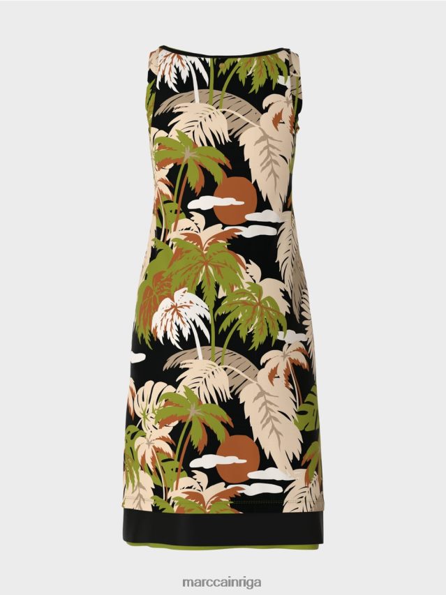 apģērbs dziļi olīvzaļa VRBHXD96 Marc Cain kleita ar plaukstu apdruku