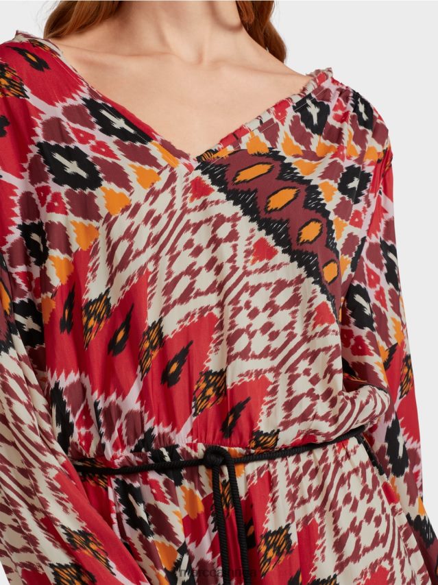 apģērbs dziļi sarkans VRBHXD64 Marc Cain gara kleita ar visu apdruku