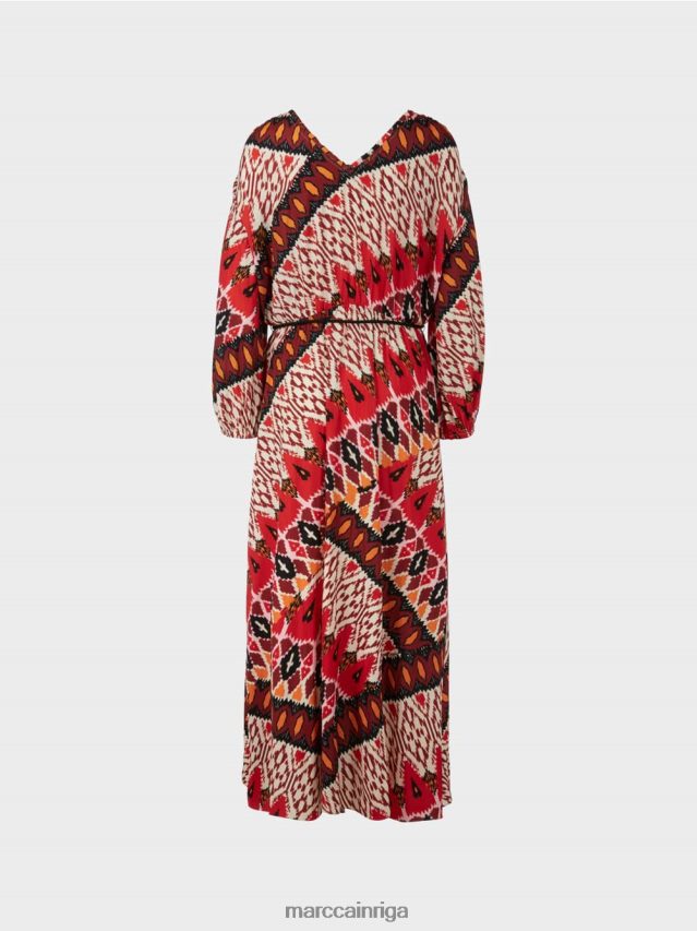 apģērbs dziļi sarkans VRBHXD64 Marc Cain gara kleita ar visu apdruku