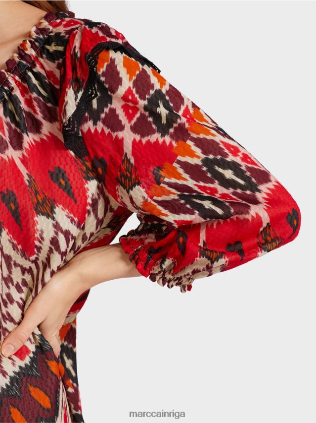 apģērbs dziļi sarkans VRBHXD65 Marc Cain apdrukāta viskozes minikleita