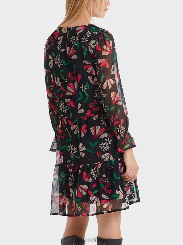 apģērbs fuksīna VRBHXD147 Marc Cain sievišķīga kleita ar ziedu apdruku
