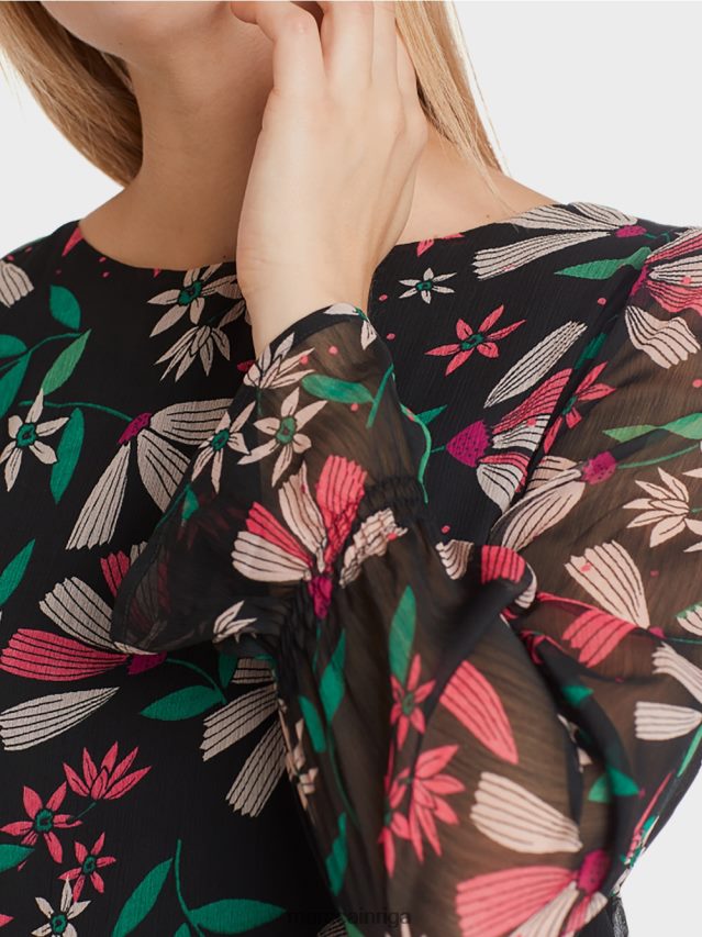 apģērbs fuksīna VRBHXD147 Marc Cain sievišķīga kleita ar ziedu apdruku