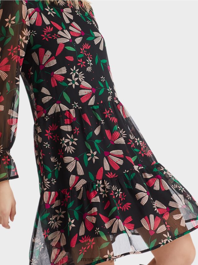apģērbs fuksīna VRBHXD147 Marc Cain sievišķīga kleita ar ziedu apdruku