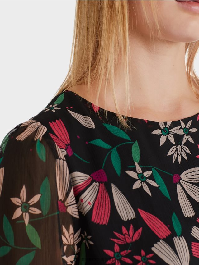 apģērbs fuksīna VRBHXD147 Marc Cain sievišķīga kleita ar ziedu apdruku