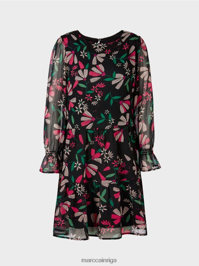 apģērbs fuksīna VRBHXD147 Marc Cain sievišķīga kleita ar ziedu apdruku