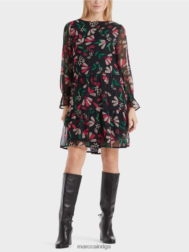 apģērbs fuksīna VRBHXD147 Marc Cain sievišķīga kleita ar ziedu apdruku