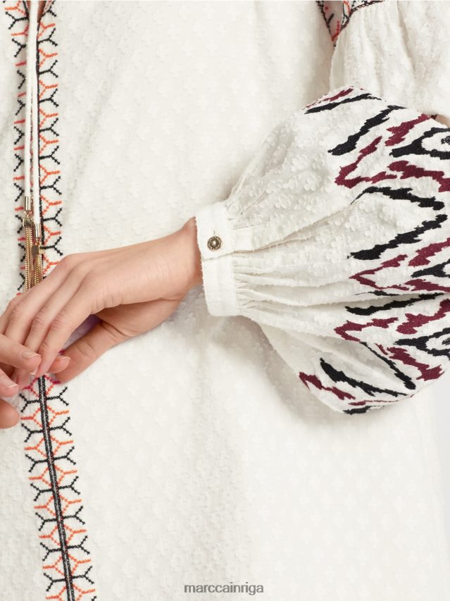 apģērbs gandrīz balts VRBHXD58 Marc Cain gara izšūta kleita