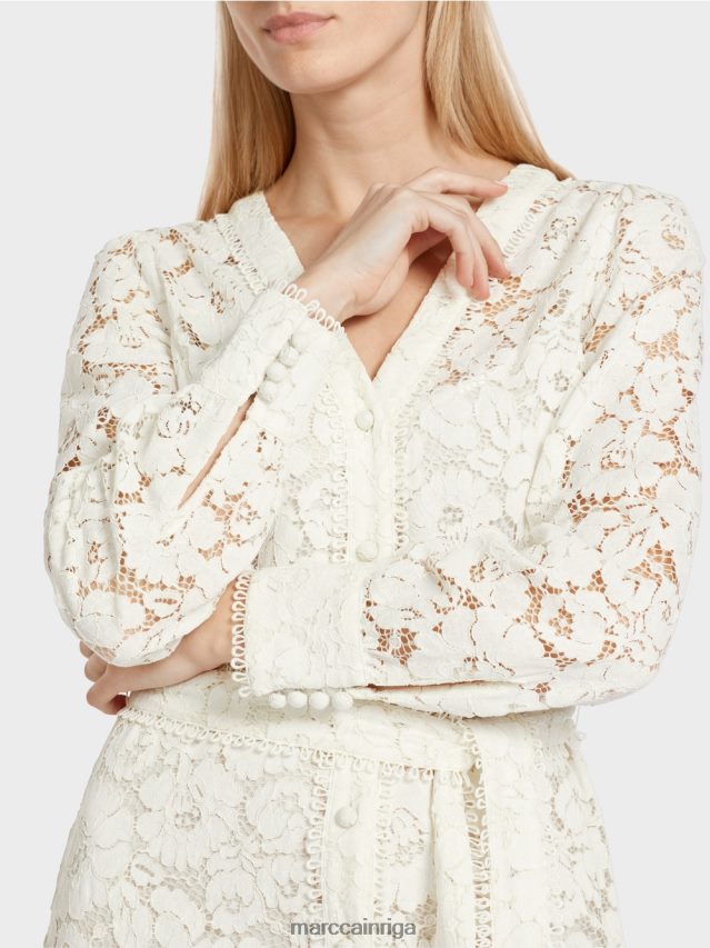 apģērbs gandrīz balts VRBHXD78 Marc Cain gara mežģīņu kleita