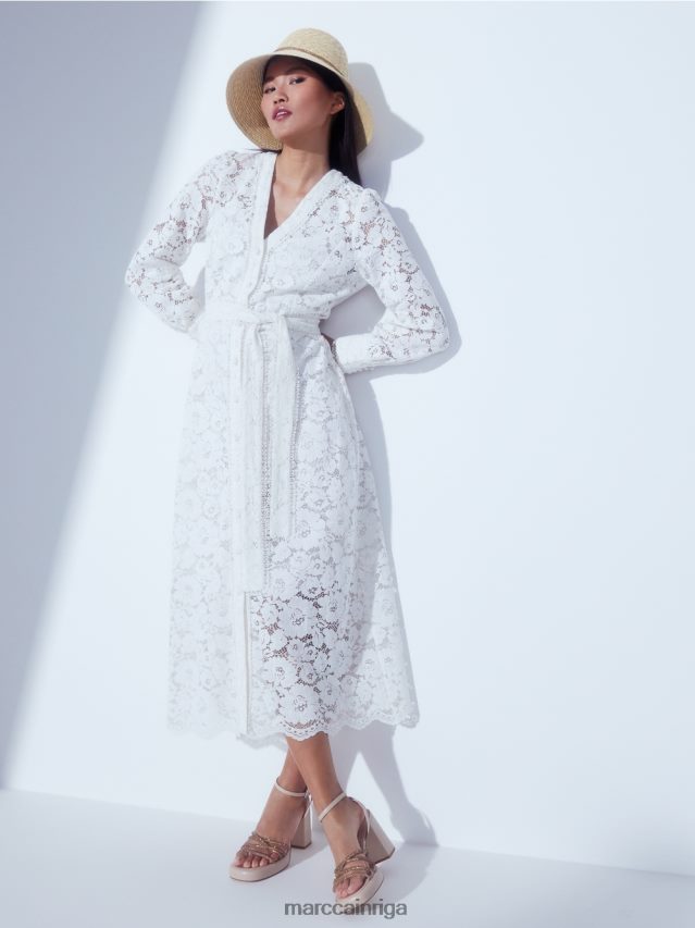 apģērbs gandrīz balts VRBHXD78 Marc Cain gara mežģīņu kleita