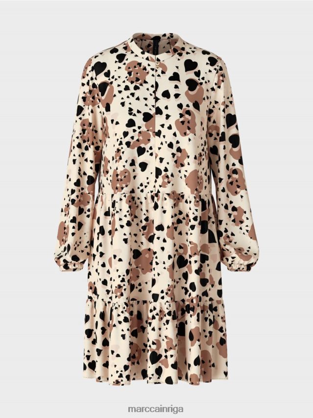 apģērbs krēms VRBHXD125 Marc Cain leoparda kleita ar daudzpakāpju volāniem