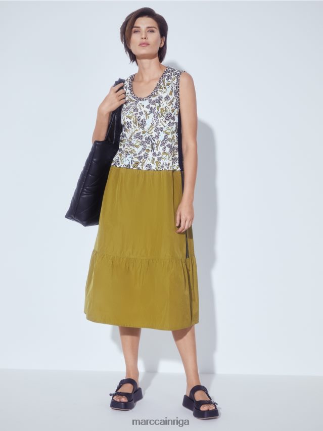 apģērbs mīksts jumta logs VRBHXD113 Marc Cain daudzpakāpju kleita ar stila un materiālu sajaukumu