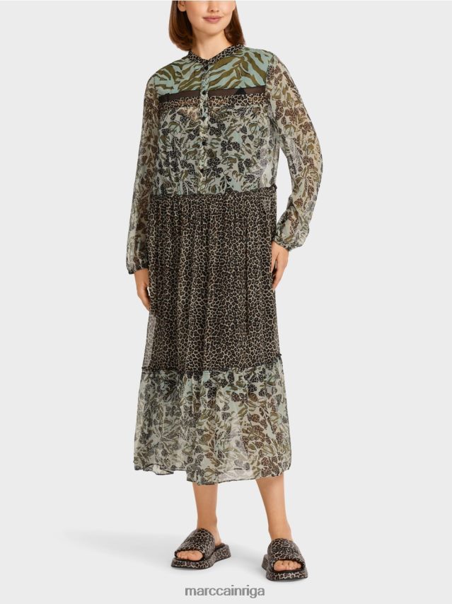 apģērbs mīksts jumta logs VRBHXD114 Marc Cain gara daudzpakāpju kleita ar rakstu kombināciju