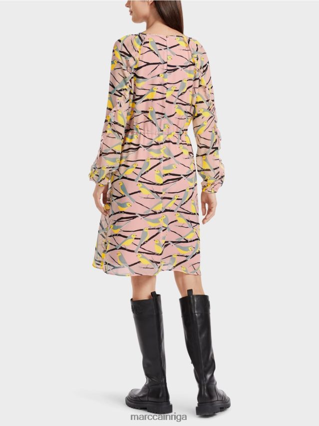 apģērbs mīksts pulveris rozā VRBHXD45 Marc Cain putnu dizaina kleita