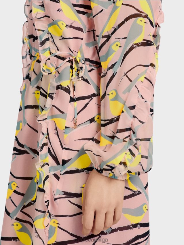 apģērbs mīksts pulveris rozā VRBHXD45 Marc Cain putnu dizaina kleita