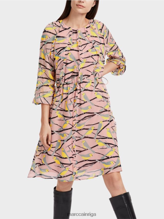 apģērbs mīksts pulveris rozā VRBHXD45 Marc Cain putnu dizaina kleita