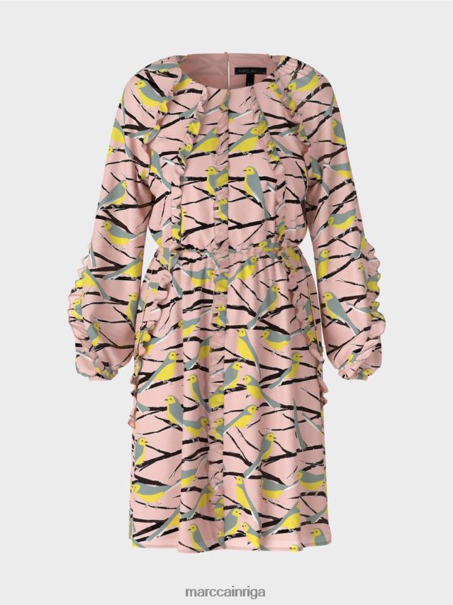 apģērbs mīksts pulveris rozā VRBHXD45 Marc Cain putnu dizaina kleita