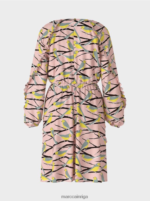 apģērbs mīksts pulveris rozā VRBHXD45 Marc Cain putnu dizaina kleita