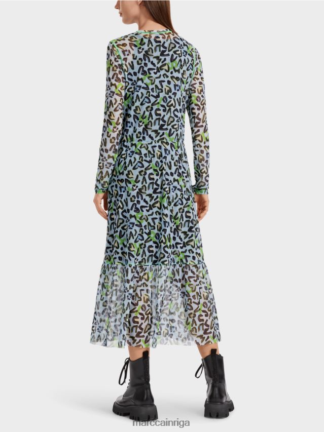 apģērbs mīksts pulveris zils VRBHXD26 Marc Cain gara kleita ar daudzpakāpju svārkiem