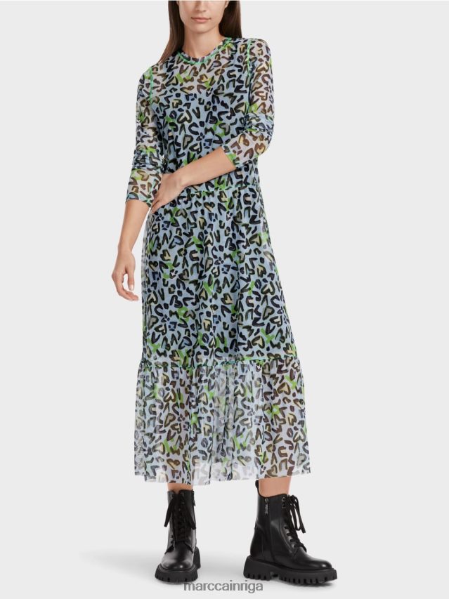 apģērbs mīksts pulveris zils VRBHXD26 Marc Cain gara kleita ar daudzpakāpju svārkiem