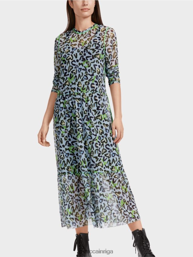 apģērbs mīksts pulveris zils VRBHXD26 Marc Cain gara kleita ar daudzpakāpju svārkiem