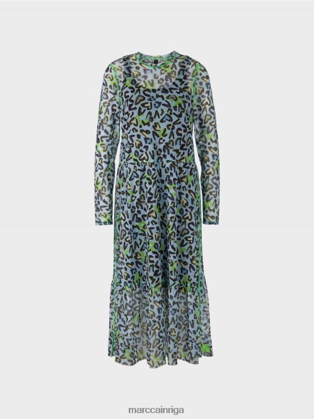 apģērbs mīksts pulveris zils VRBHXD26 Marc Cain gara kleita ar daudzpakāpju svārkiem