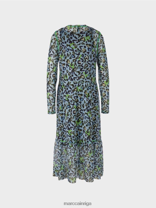 apģērbs mīksts pulveris zils VRBHXD26 Marc Cain gara kleita ar daudzpakāpju svārkiem