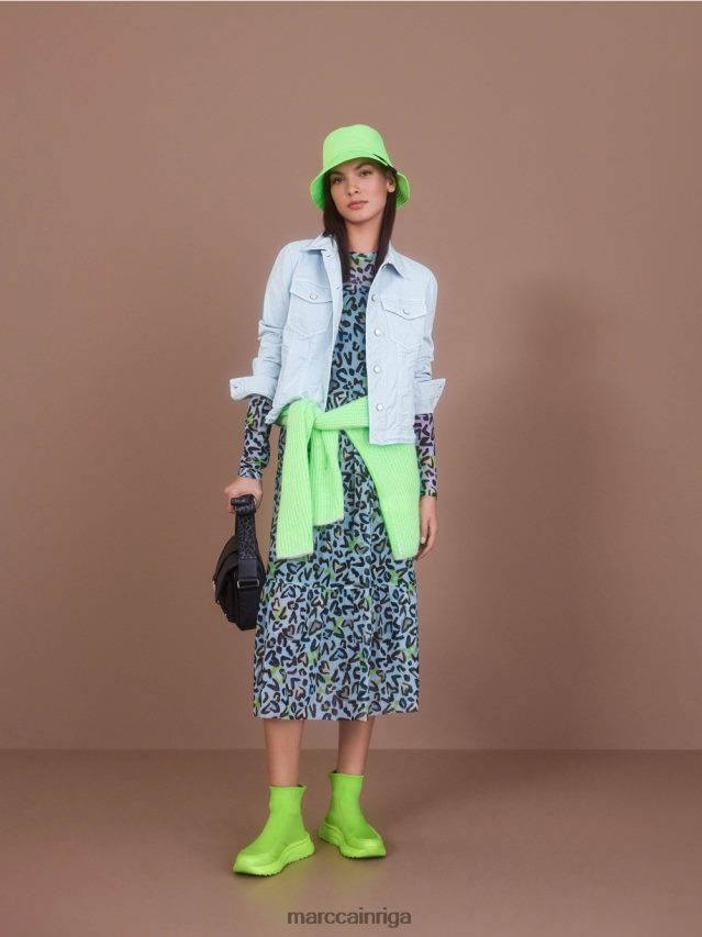 apģērbs mīksts pulveris zils VRBHXD26 Marc Cain gara kleita ar daudzpakāpju svārkiem