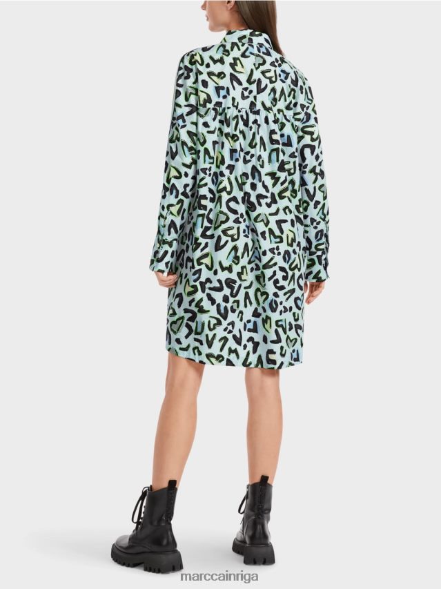 apģērbs mīksts pulveris zils VRBHXD29 Marc Cain kreklkleita ar apaļu kakla izgriezumu \"pārdomājiet kopā\".