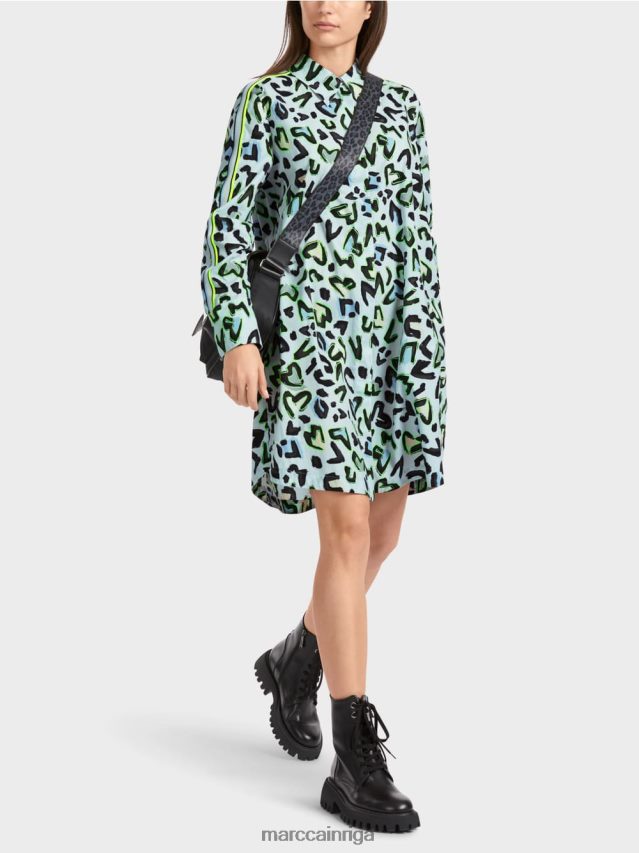 apģērbs mīksts pulveris zils VRBHXD29 Marc Cain kreklkleita ar apaļu kakla izgriezumu \"pārdomājiet kopā\".