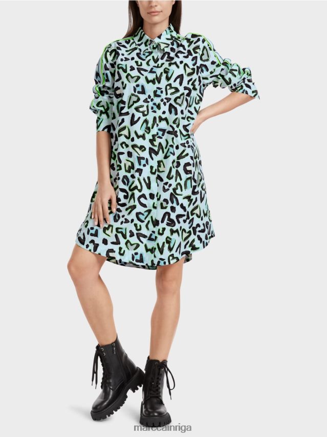 apģērbs mīksts pulveris zils VRBHXD29 Marc Cain kreklkleita ar apaļu kakla izgriezumu \"pārdomājiet kopā\".