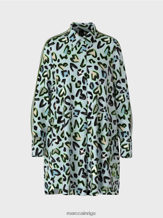 apģērbs mīksts pulveris zils VRBHXD29 Marc Cain kreklkleita ar apaļu kakla izgriezumu \"pārdomājiet kopā\".