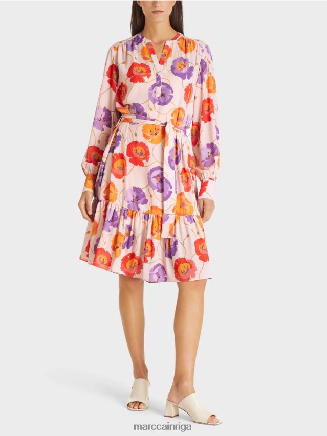 apģērbs mandarīns VRBHXD143 Marc Cain puķaina kleita ar locījuma pakāpienu