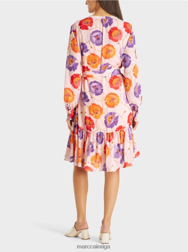 apģērbs mandarīns VRBHXD143 Marc Cain puķaina kleita ar locījuma pakāpienu