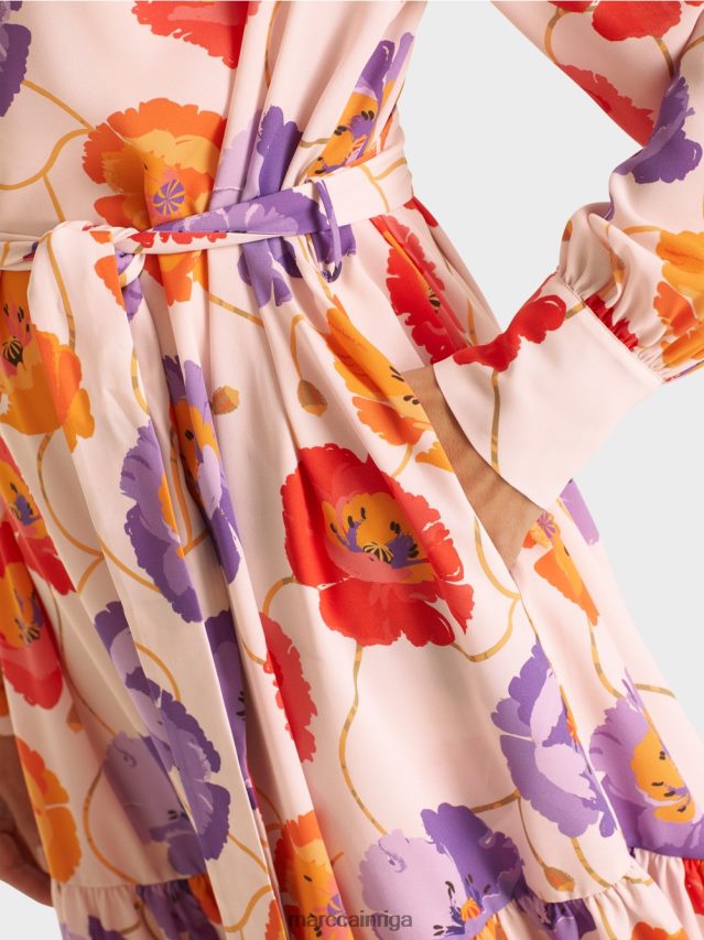 apģērbs mandarīns VRBHXD143 Marc Cain puķaina kleita ar locījuma pakāpienu