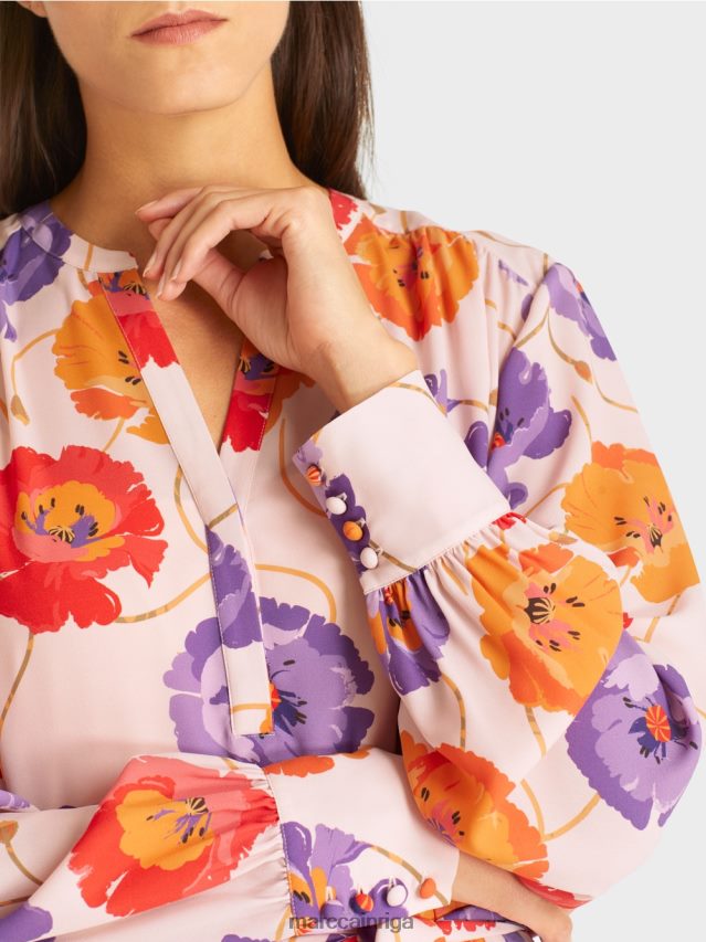 apģērbs mandarīns VRBHXD143 Marc Cain puķaina kleita ar locījuma pakāpienu