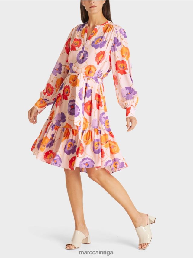 apģērbs mandarīns VRBHXD143 Marc Cain puķaina kleita ar locījuma pakāpienu