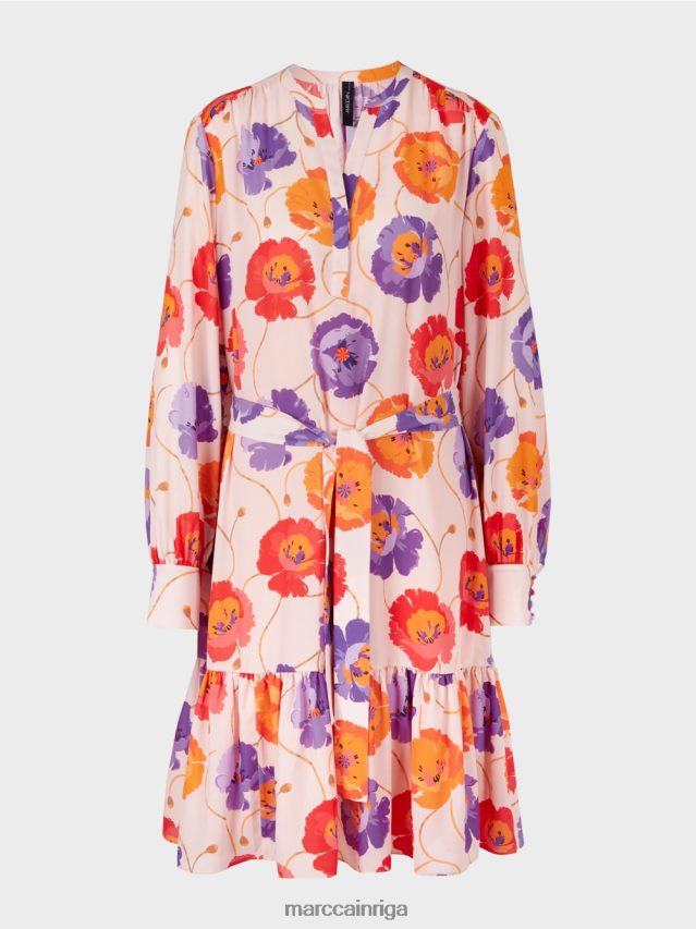 apģērbs mandarīns VRBHXD143 Marc Cain puķaina kleita ar locījuma pakāpienu