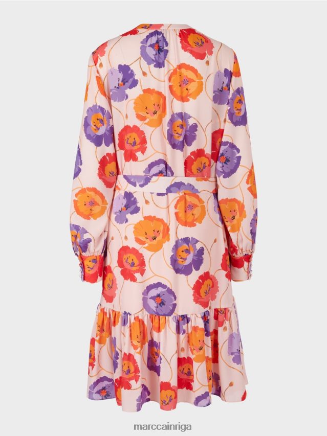apģērbs mandarīns VRBHXD143 Marc Cain puķaina kleita ar locījuma pakāpienu