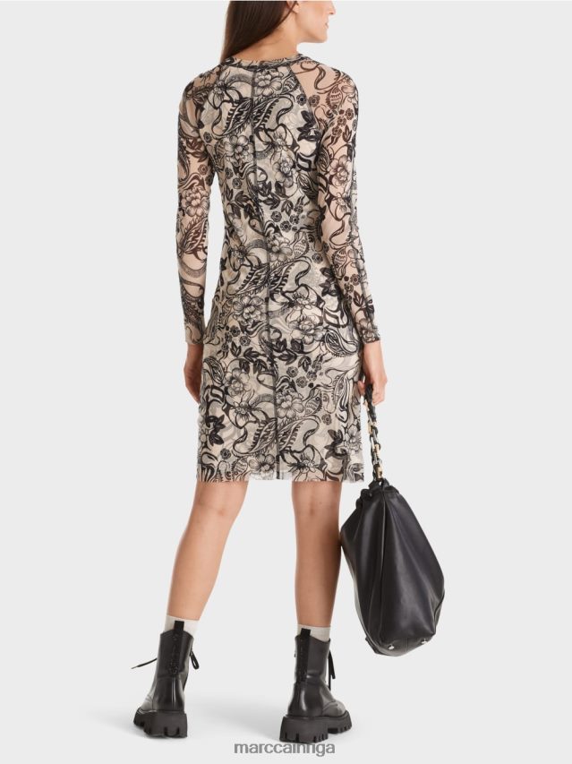 apģērbs mandeļu zieds VRBHXD1 Marc Cain augumu pieguļoša elastīga tilla kleita