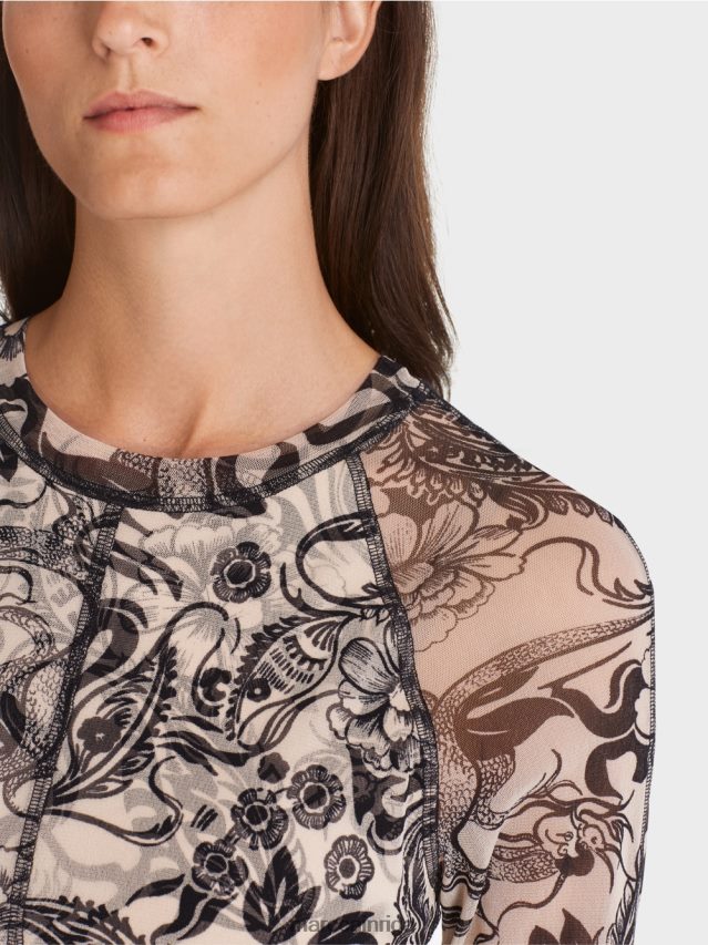 apģērbs mandeļu zieds VRBHXD1 Marc Cain augumu pieguļoša elastīga tilla kleita