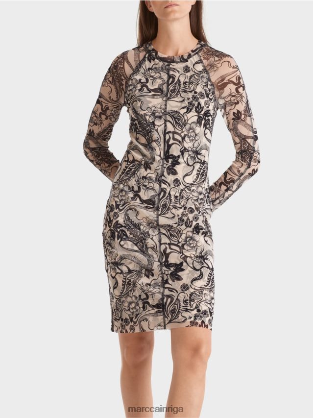 apģērbs mandeļu zieds VRBHXD1 Marc Cain augumu pieguļoša elastīga tilla kleita