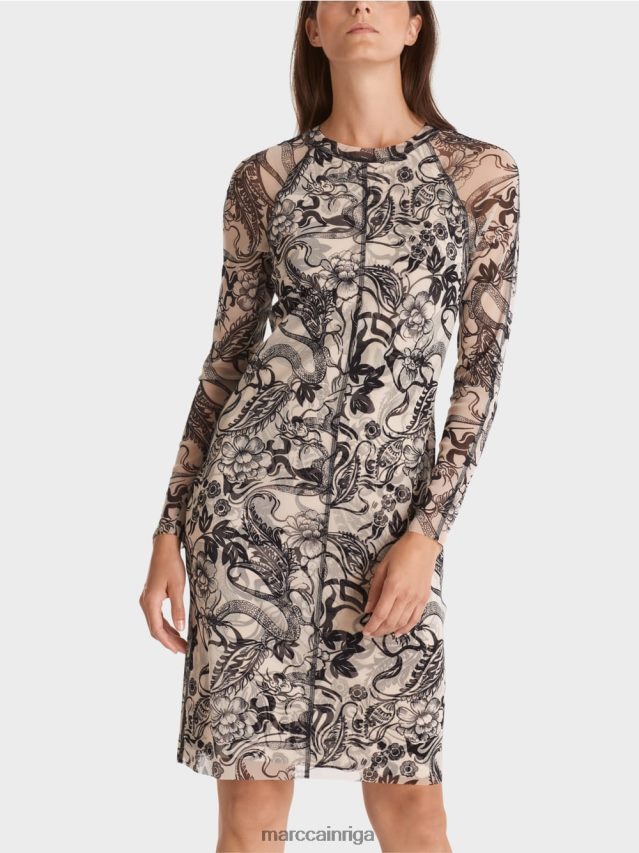 apģērbs mandeļu zieds VRBHXD1 Marc Cain augumu pieguļoša elastīga tilla kleita