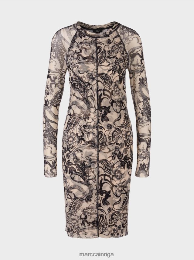 apģērbs mandeļu zieds VRBHXD1 Marc Cain augumu pieguļoša elastīga tilla kleita