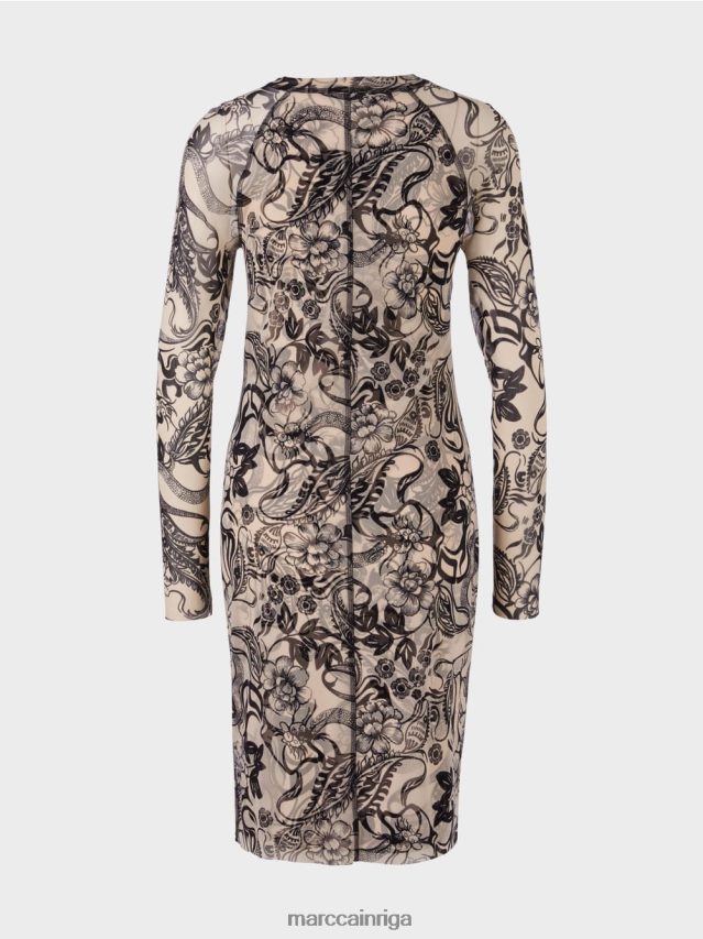 apģērbs mandeļu zieds VRBHXD1 Marc Cain augumu pieguļoša elastīga tilla kleita